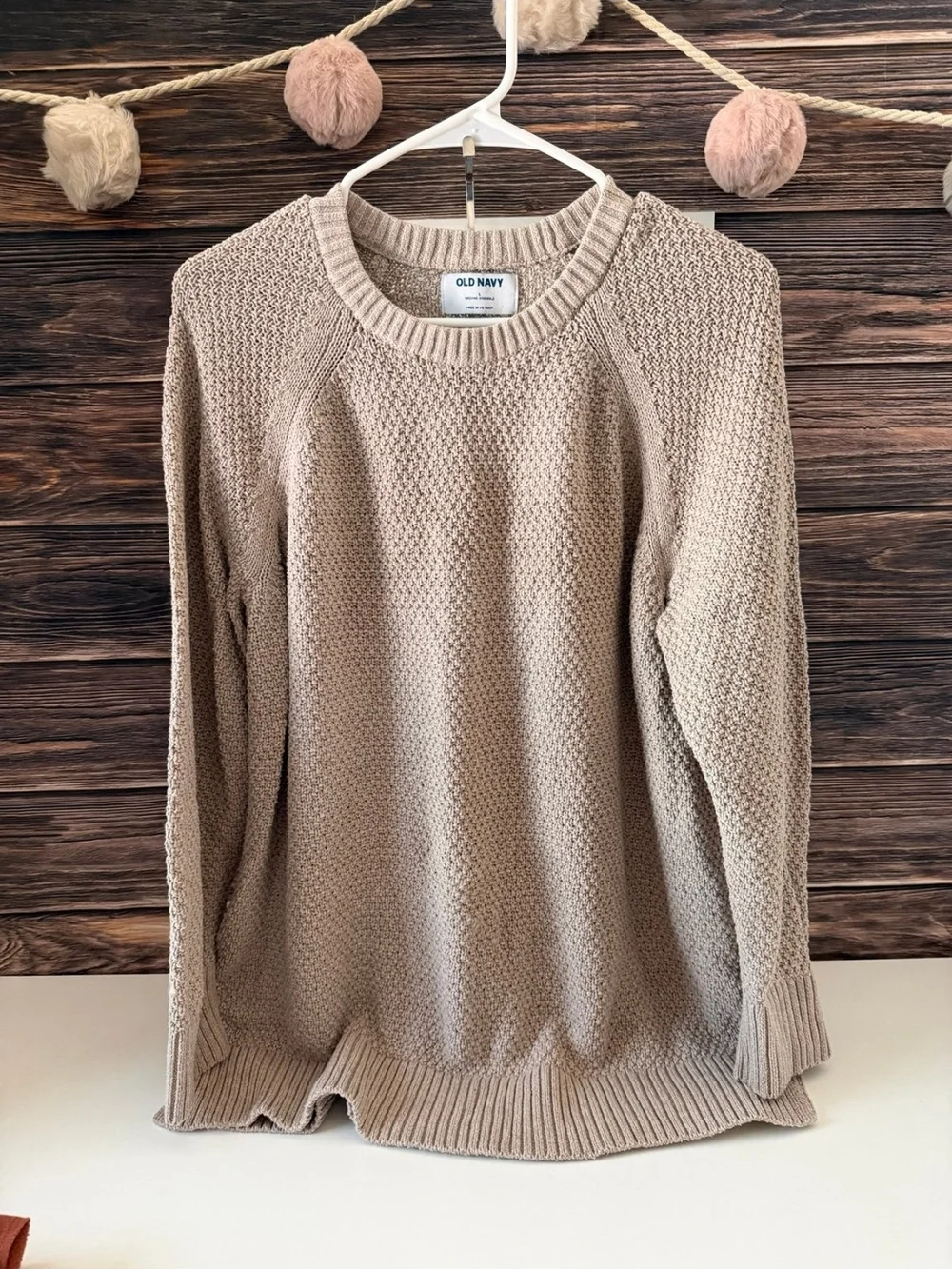 Old Navy Neutral Beige Textured Crewneck Sweater